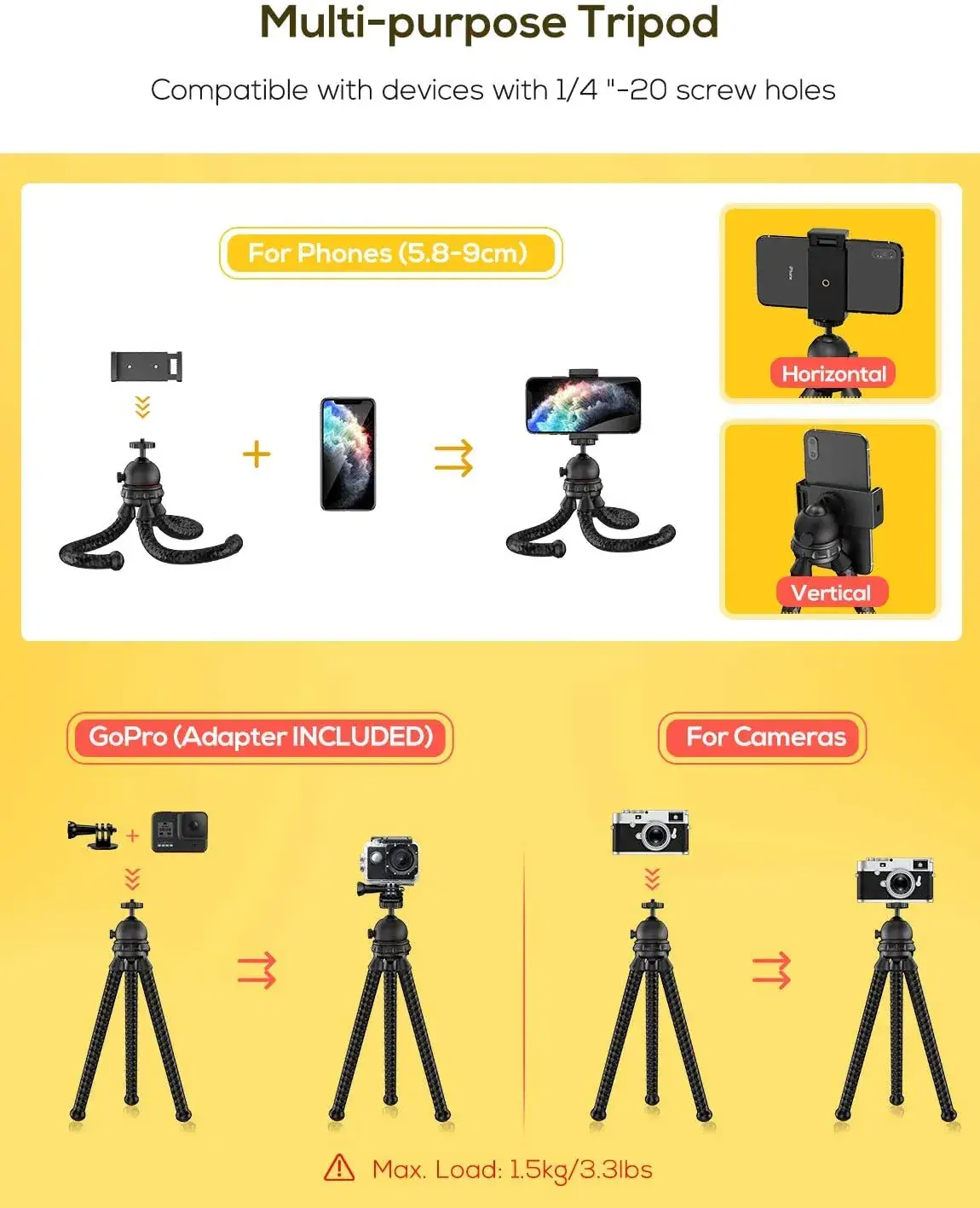 Jmary MT-25 Mini Portable & Adjustable Flexible Tabletop Tripod Stand