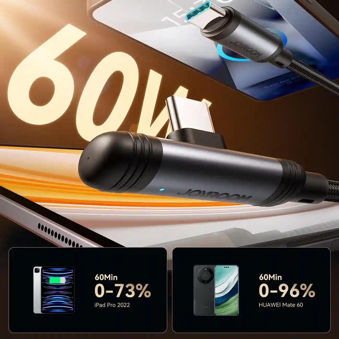 JOYROOM EnjoyX S-A56 60W 90° Type-C to Type-C Fast Charging & Data Cable 1.2m