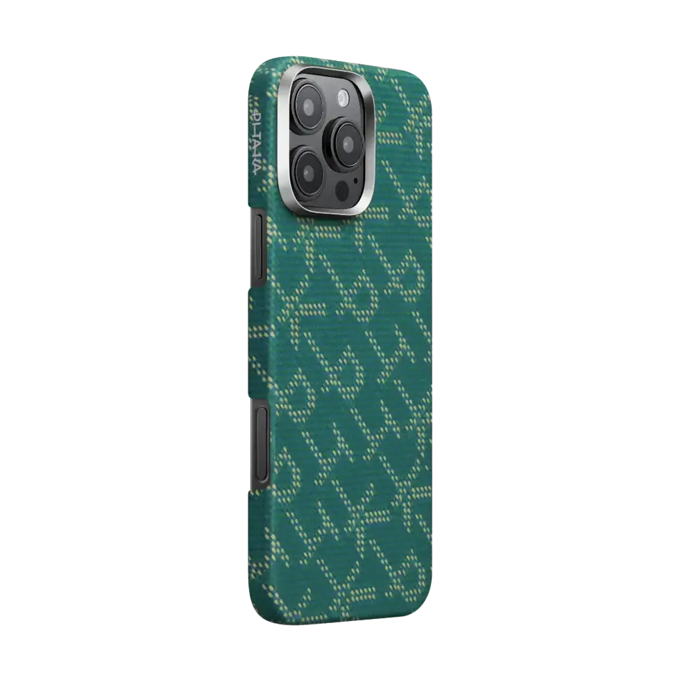 Pitaka Gold Green Classic Monogram Tactile Woven Case for iPhone 16 Pro Max