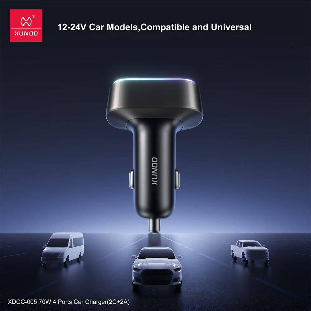 XUNDD XDCC-005 70W Dual USB-C & Dual USB-A 4-Port Fast Car Charger