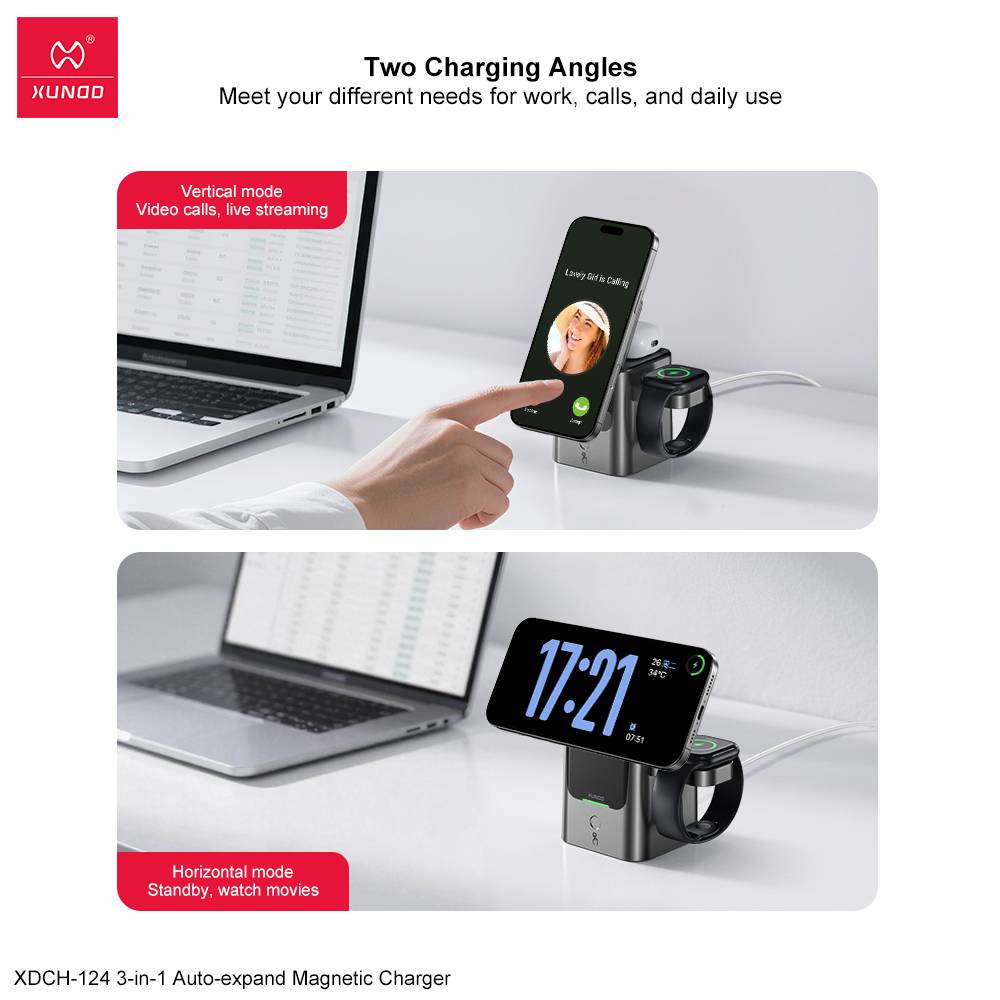 XUNDD XDCH-124 3-in-1 Magnetic 15W Wireless Charging Station