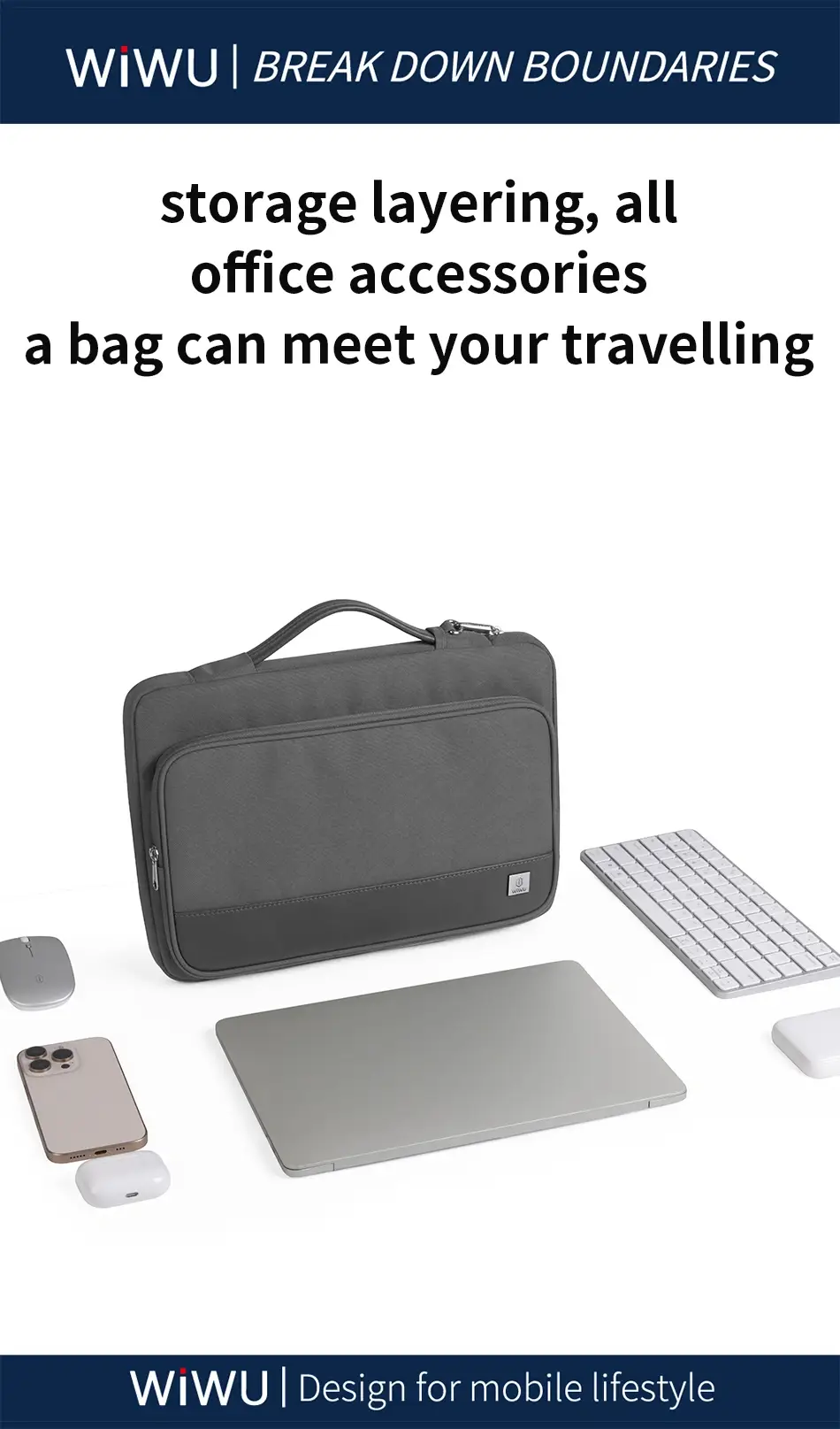 WiWU Cozy Classic Waterproof Polyester Laptop Sleeve with Anti-Drop Design & Carry Handle