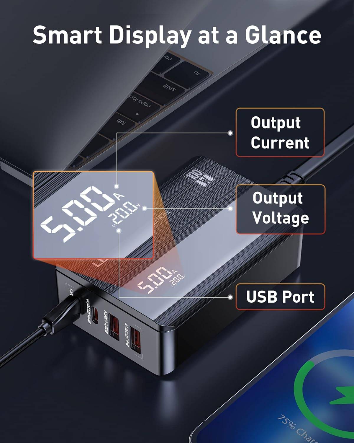 LDNIO A4809C 100W GaN Super Fast Charging Adapter with Type-C and USB Ports
