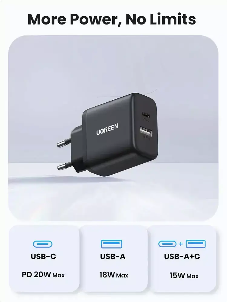 UGREEN X227 20W Dual-Port Fast Charger with USB-C & USB-A (45302)