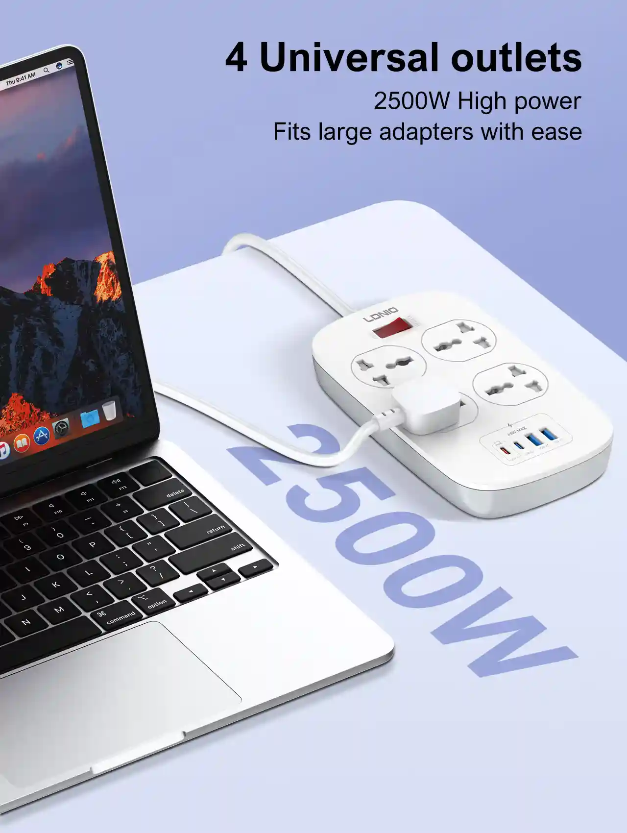 LDNIO SC4407C Universal Power Strip with 4 AC Outlets & 45W USB Fast Charging