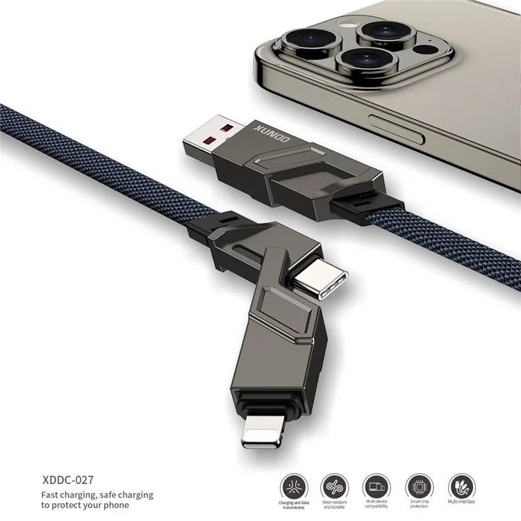 XUNDD XDCH-027 4-in-1 Weave Data Cable with QC3.0 & Type-C Fast Charging