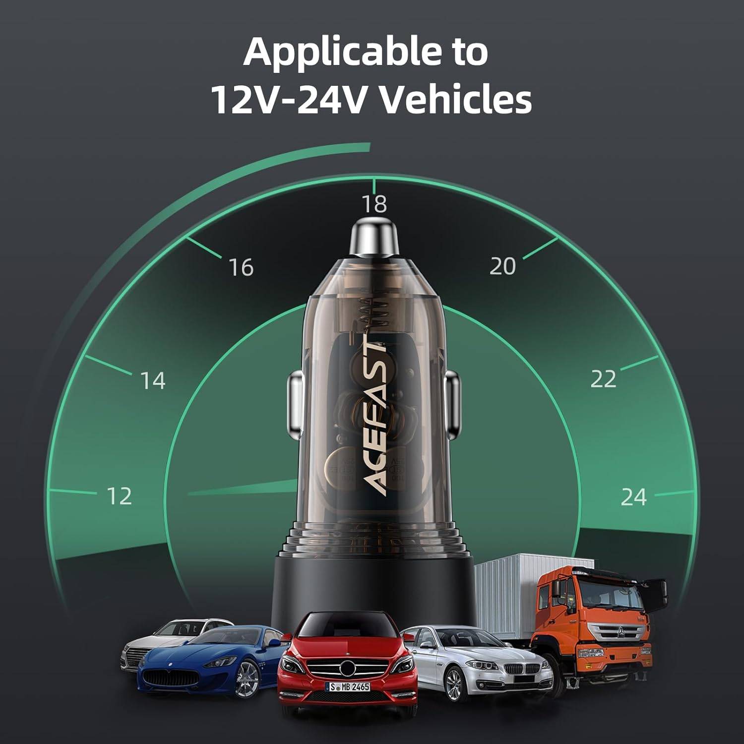 ACEFAST B12 60W Dual-Port Car Charger USB-A & USB-C Fast Charging Adapter