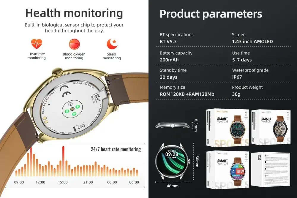 Hoco Y22 AMOLED Bluetooth Sports Smart Watch with Fitness Tracking