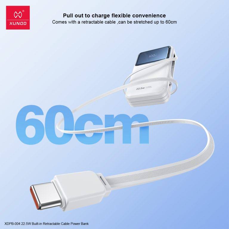 Xundd 22.5W 20000mAh Power Bank with Integrated Retractable Cable