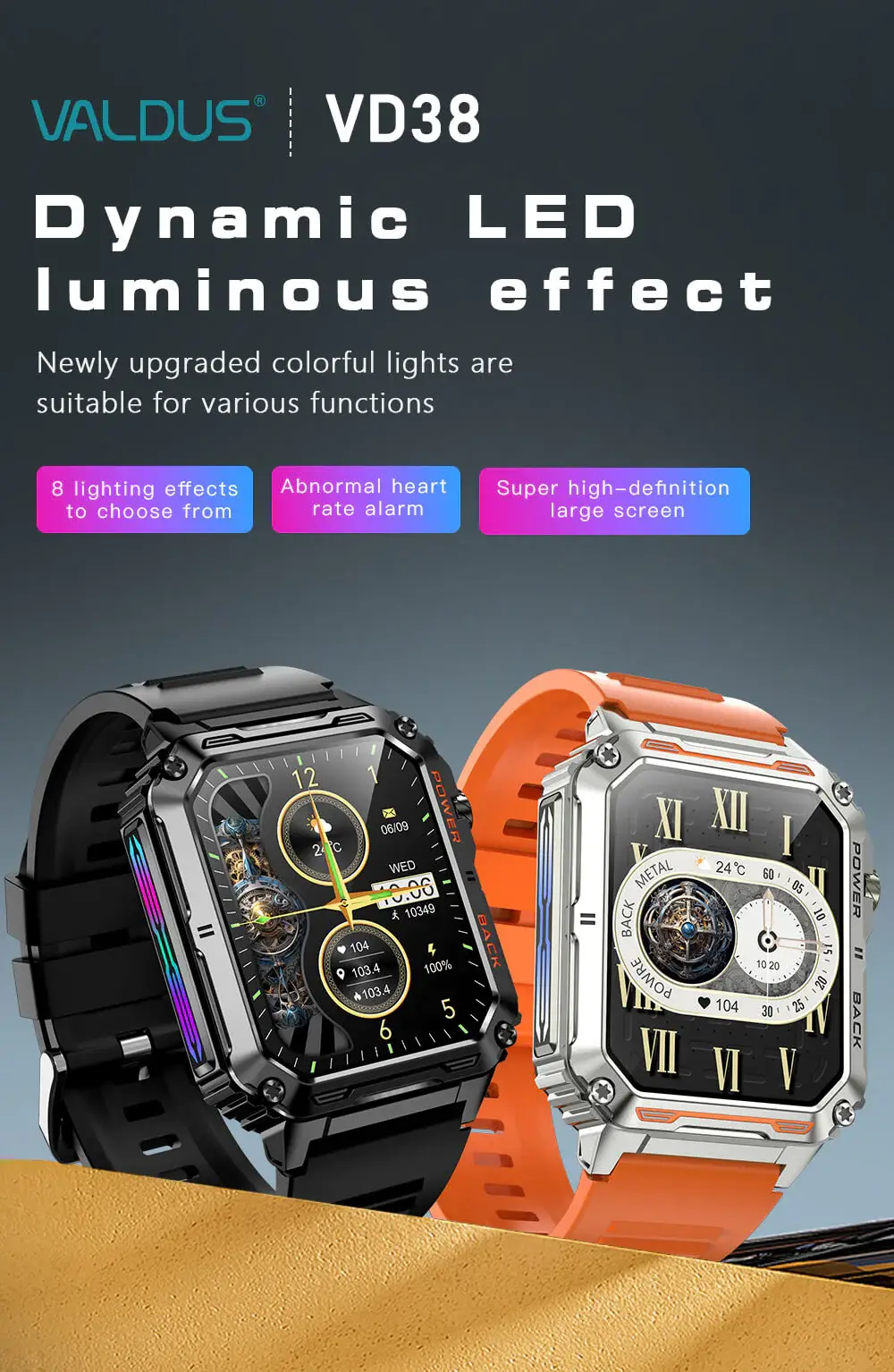 Valdus VD38 Rugged RGB Calling Smart Watch