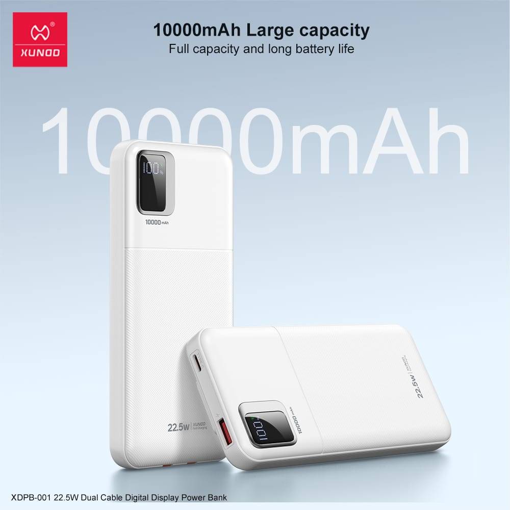 XUNDD XDPB-001 10000mAh PD 22.5W Fast Charging Power Bank with Digital Display & Type-C Cable