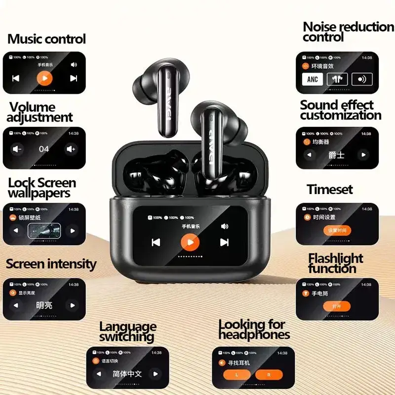Awei T56 True Wireless Earbuds with ANC and Touch LCD Display