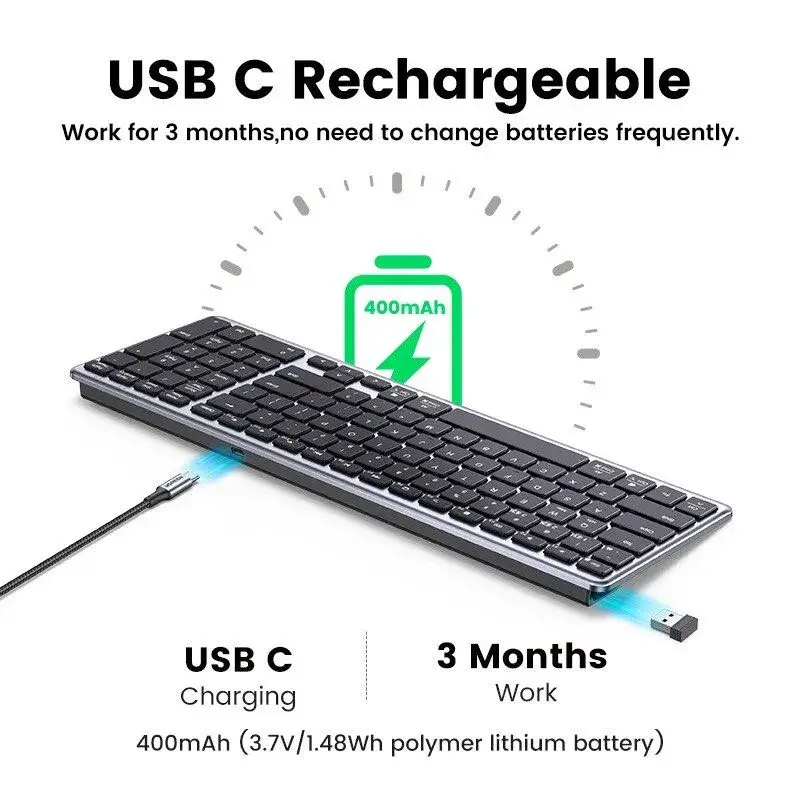UGREEN KU005 Wireless Bluetooth Membrane Keyboard 15258