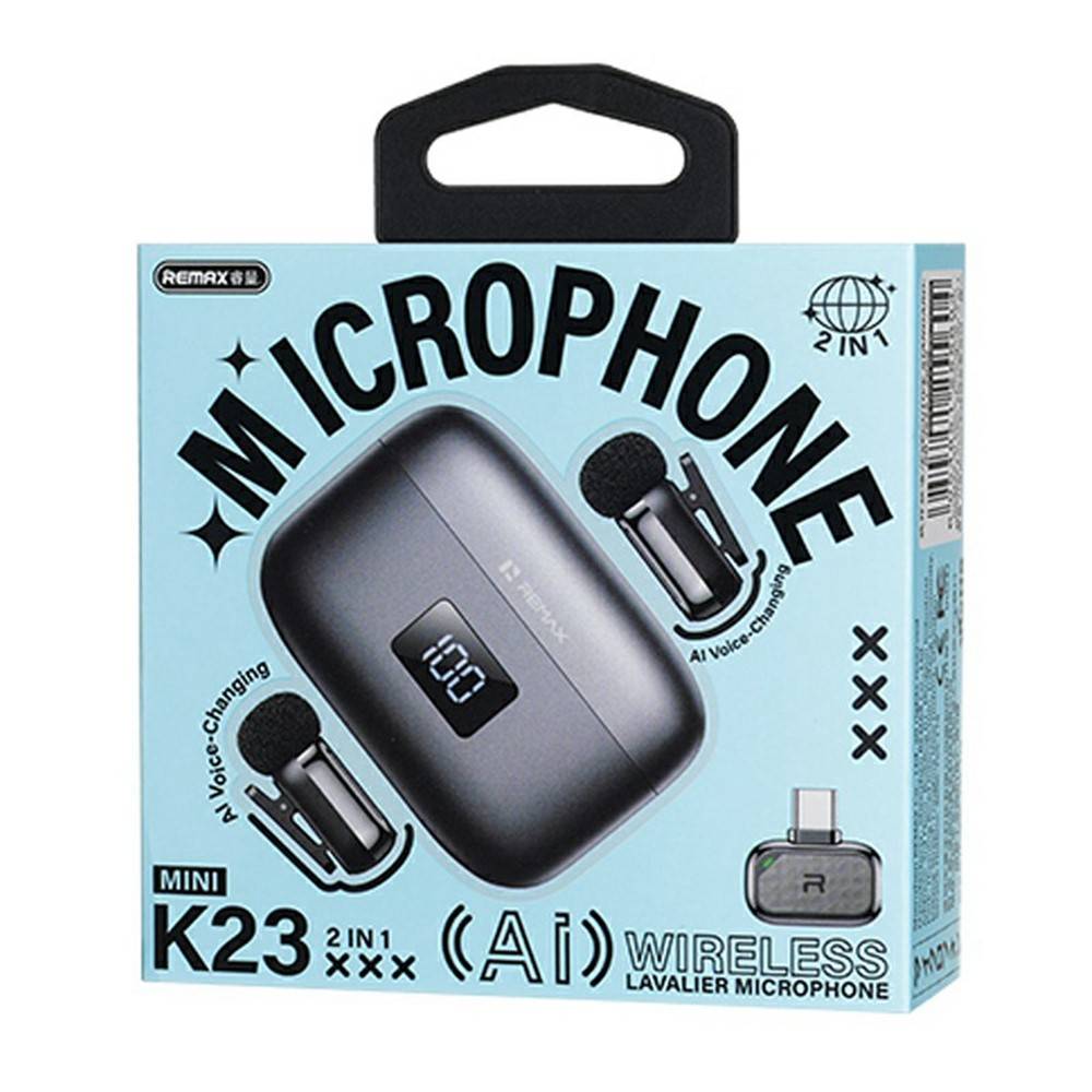 REMAX K23 AI Voice Changer Mini Wireless Lavalier Microphone 2-in-1 Set with Type-C Connector