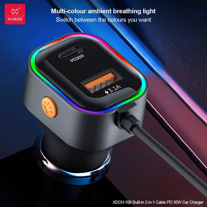 XUNDD XDCH-106 30W PD Fast Car Charger with 2-in-1 Cable