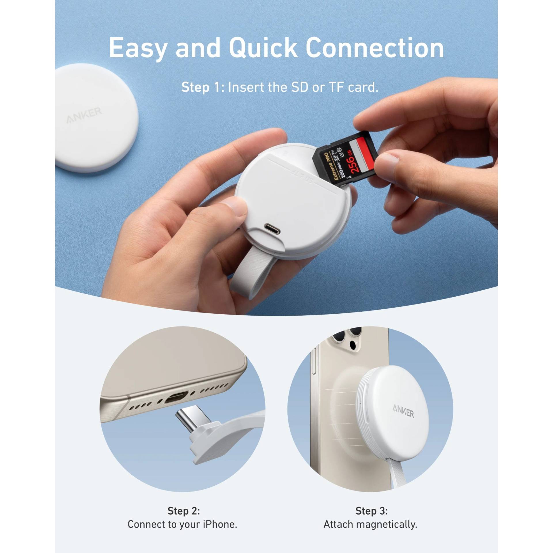 Anker MagGo A83D1 USB-C Magnetic Adapter with Portable SD & TF Card Reader