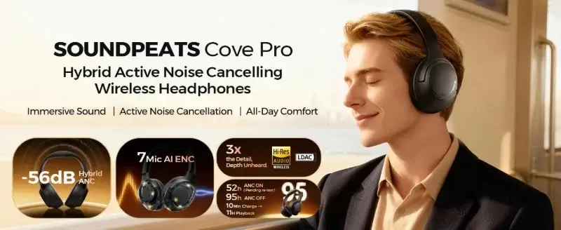 SOUNDPEATS Cove Pro Wireless Over Ear Headphones