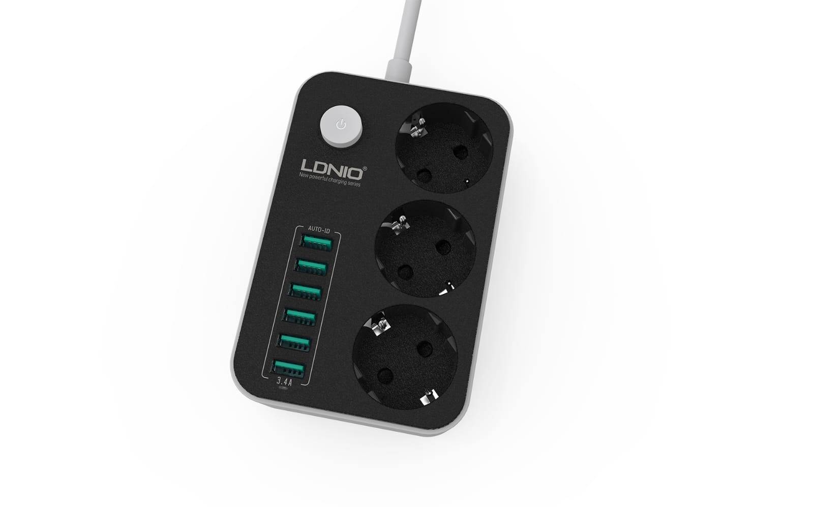 LDNIO SC3631 Smart Power Strip with 3 AC Outlets & 6 USB Ports 1.6m Cord