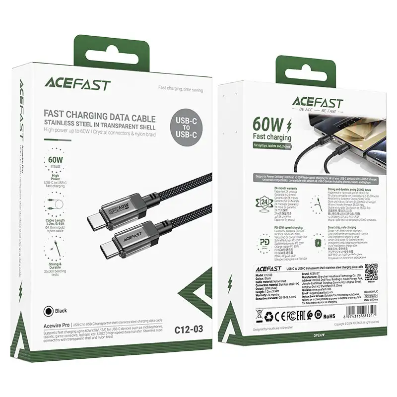 ACEFAST C12-03 USB-C to USB-C 60W Fast Charging Cable 