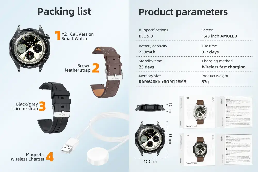 HOCO Y21 1.43-inch AMOLED Bluetooth Calling Sports Smart Watch