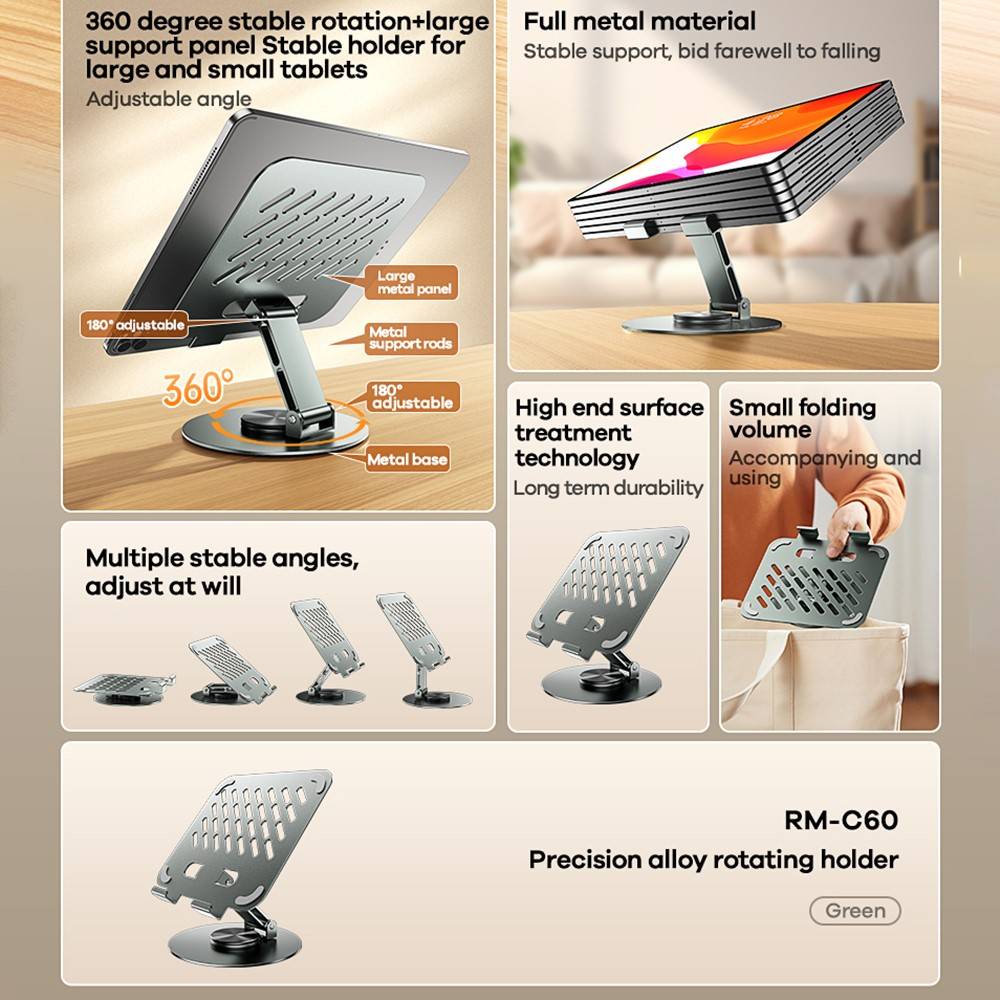 Remax RM-C60 Precision Alloy Rotating Metal Tablet Stand with Heat Dissipation