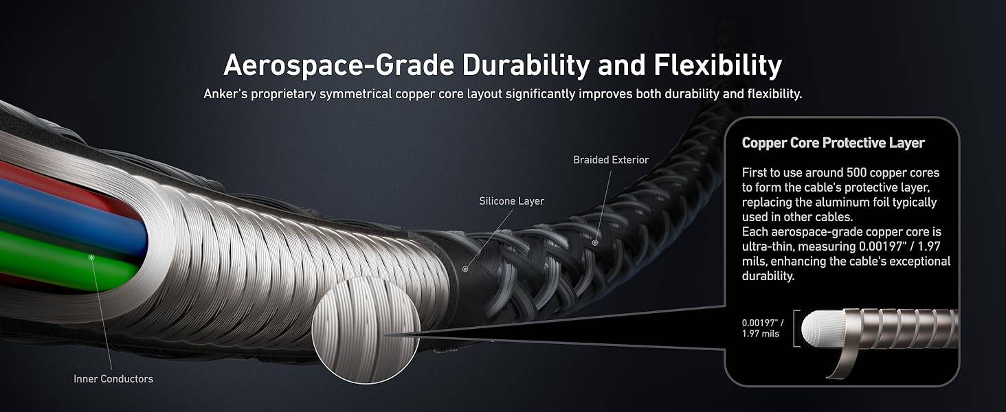 Anker Prime 240W USB-C to USB-C Cable 3ft Upcycled Nylon 100-Year Durability