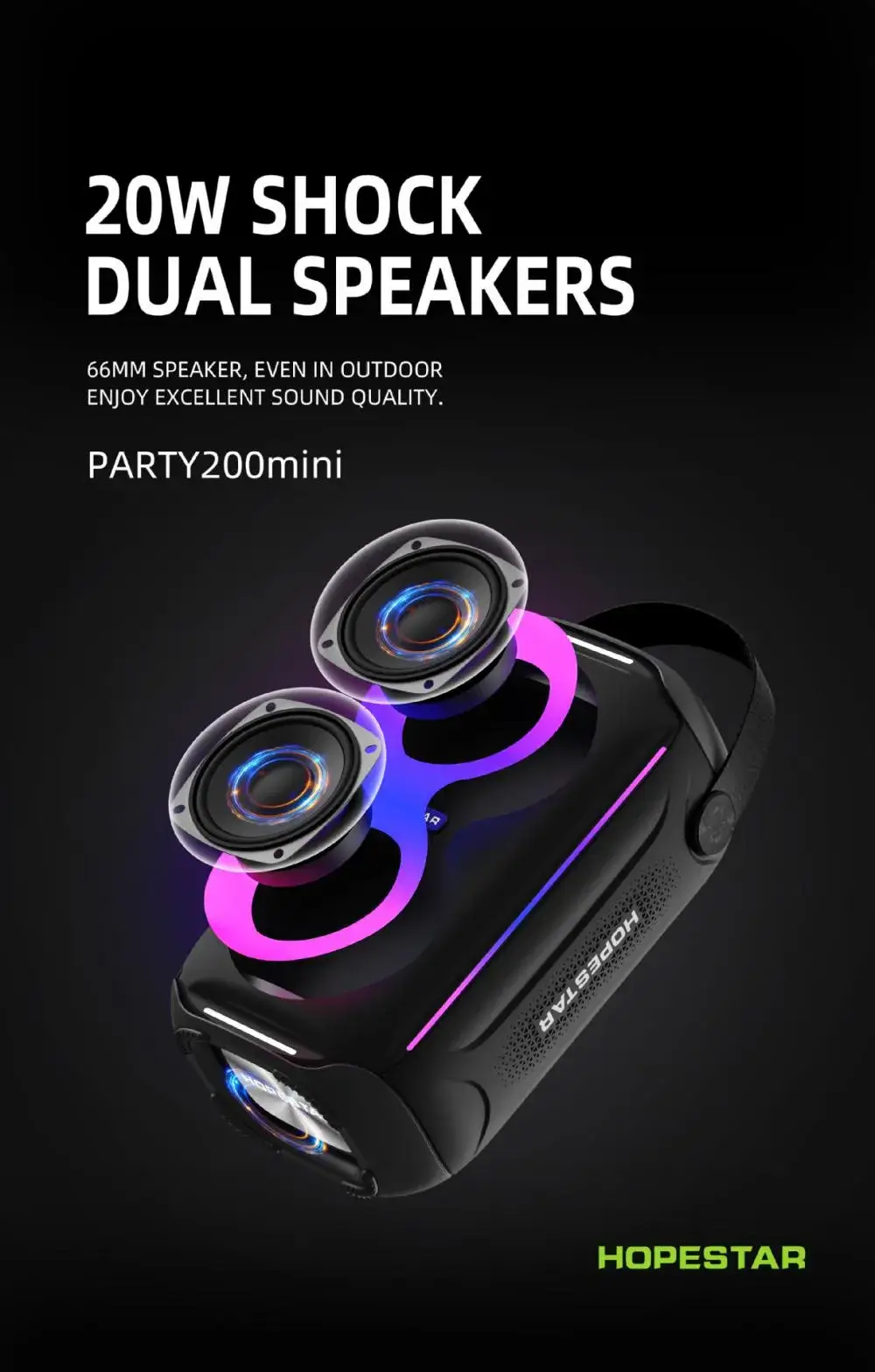 Hopestar Party 200 Mini 20W Portable Bluetooth Wireless Speaker with Powerful Sound & RGB Lighting