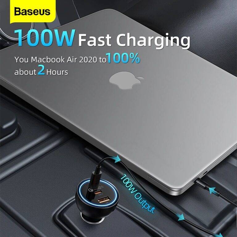 BASEUS 160W Multi-Port Car Charger Fast with Qualcomm QC 5.0 Type-C + Type-C + USB Power Adapter