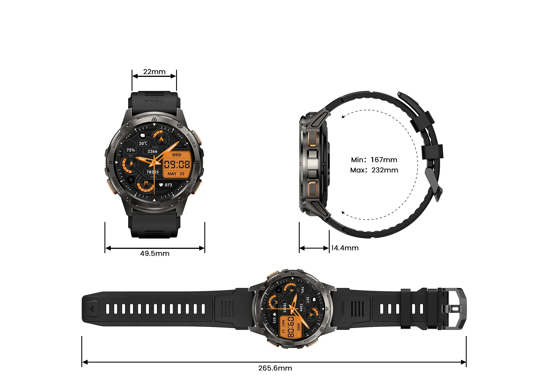 KOSPET TANK T3 Rugged Smartwatch with Military-Grade Durability Black & Silver