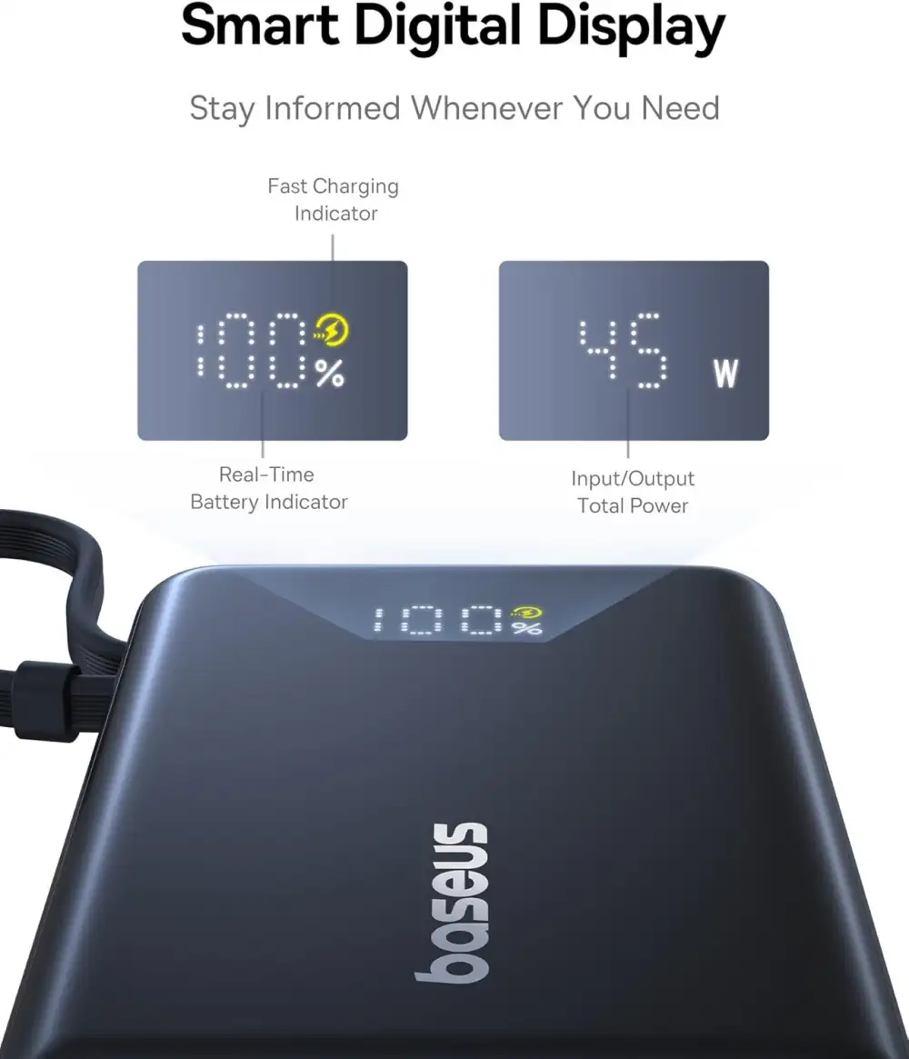 Baseus PicoGo 10000mAh 45W Portable Power Bank with Built-in USB-C Cable