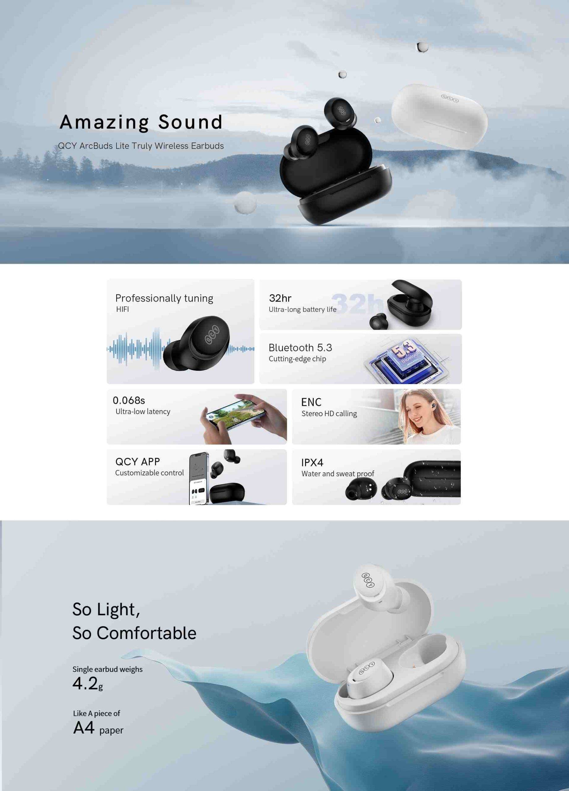 QCY ArcBuds Lite QT27 TWS Wireless Bluetooth Earbuds