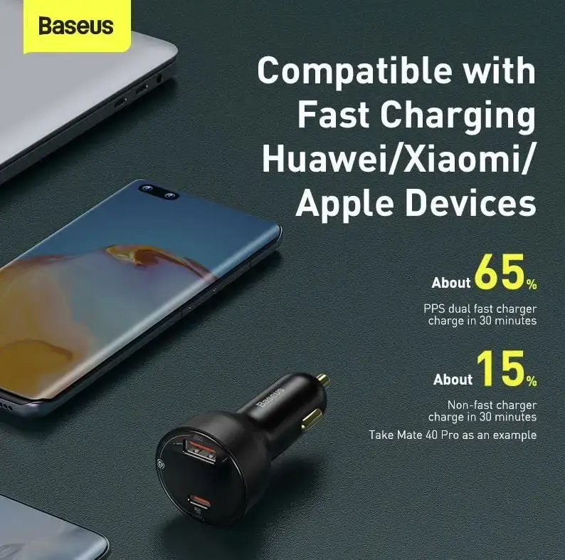 Baseus TZCCZX-01 Supreme Digital Display PPS Dual 100W Car Charger With Type C to Type C Cable 