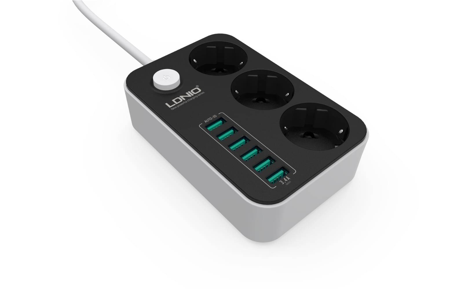 LDNIO SC3631 Smart Power Strip with 3 AC Outlets & 6 USB Ports 1.6m Cord