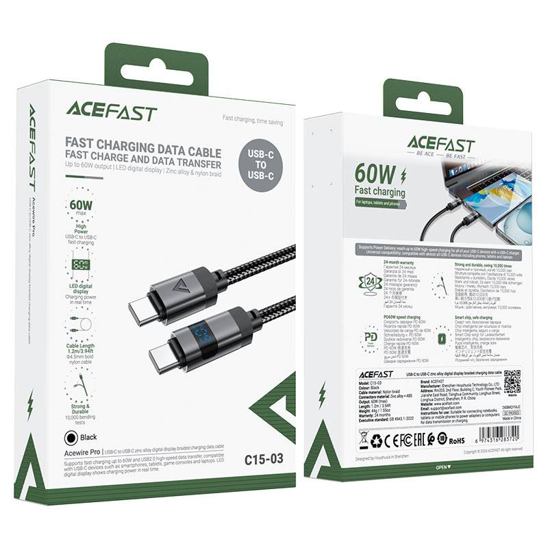 ACEFAST C15-03 USB-C to USB-C 60W Fast Charging & Data Transfer Cable
