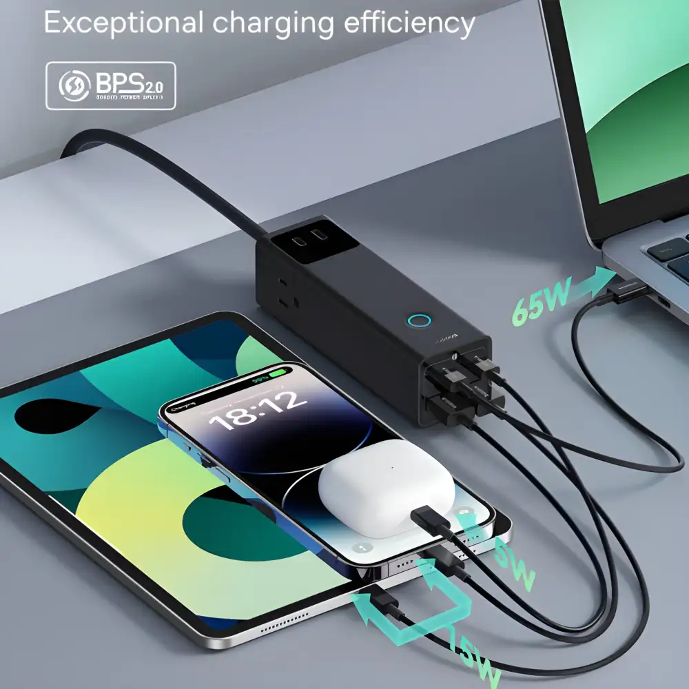 Baseus PowerCombo 65W Digital Power Strip with 3 AC, 2 USB-A & 2 USB-C Ports 1.5m Power Cord