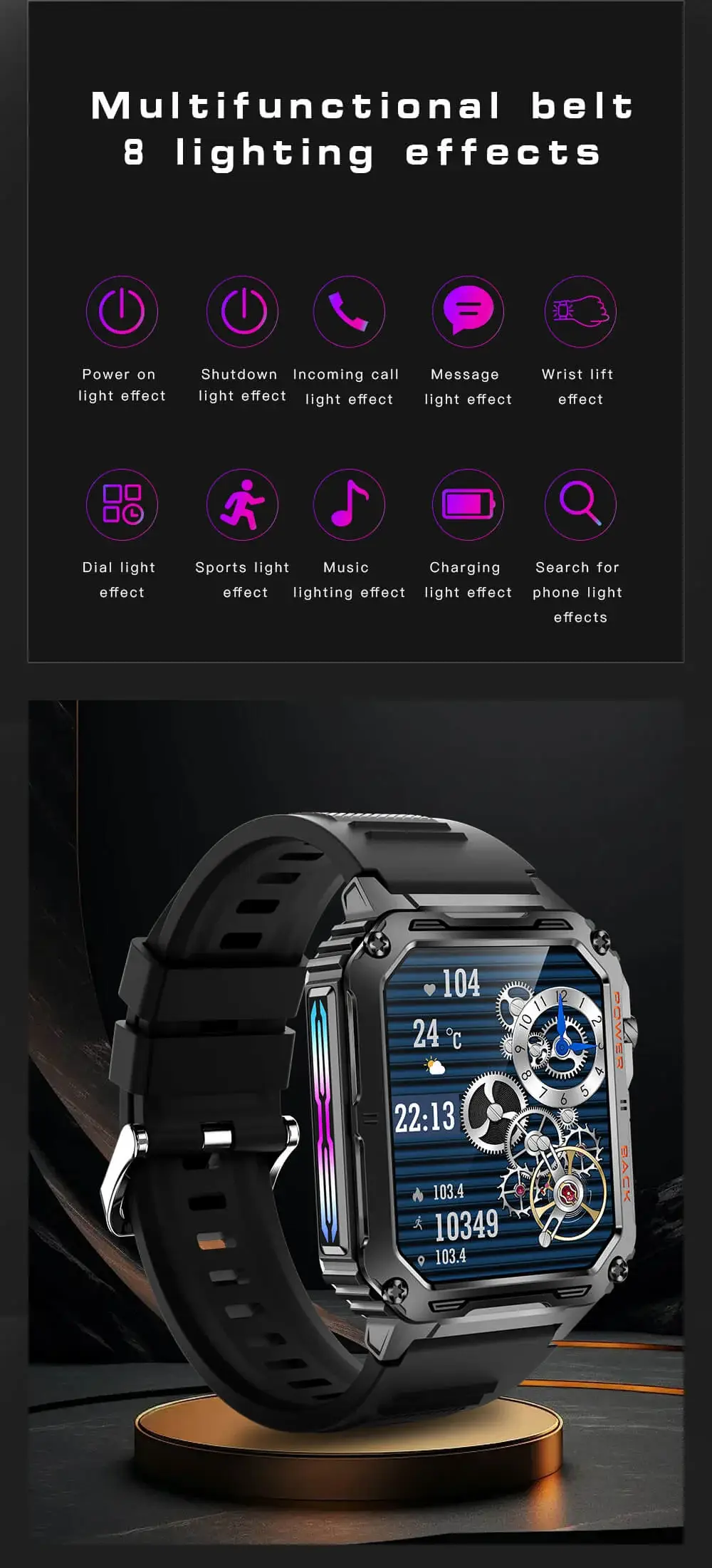 Valdus VD38 Rugged RGB Calling Smart Watch