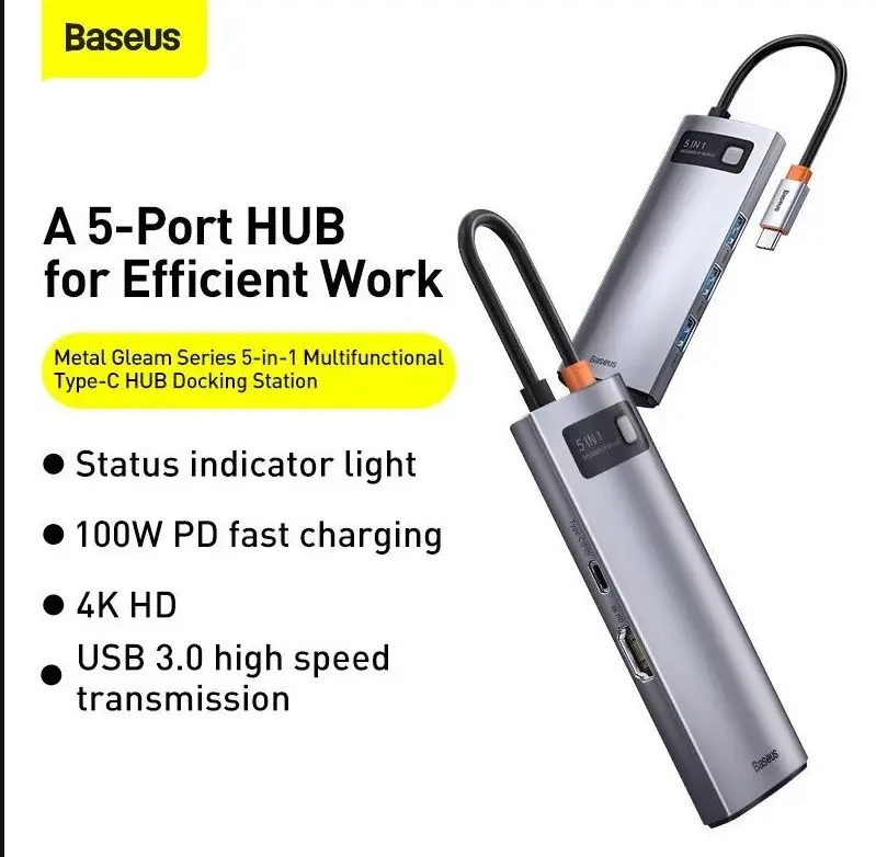 Baseus Metal Gleam Series/ Starjoy 5 in 1 Multifunctional Type-C Hub