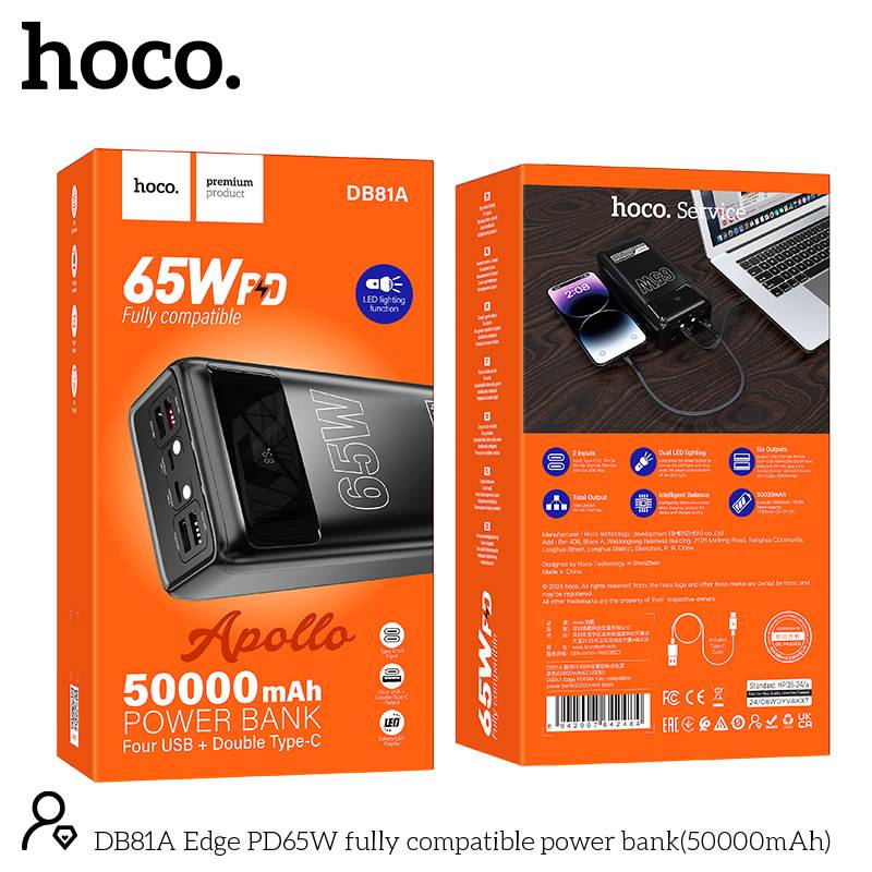 Hoco DB81A 65W PD 50000mAh Power Bank with 4 USB & 2 Type-C Ports