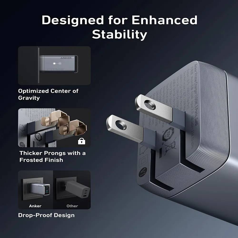 Anker A2688 Prime 100W GaN Wall Charger 3-Port High-Power Portable Adapter