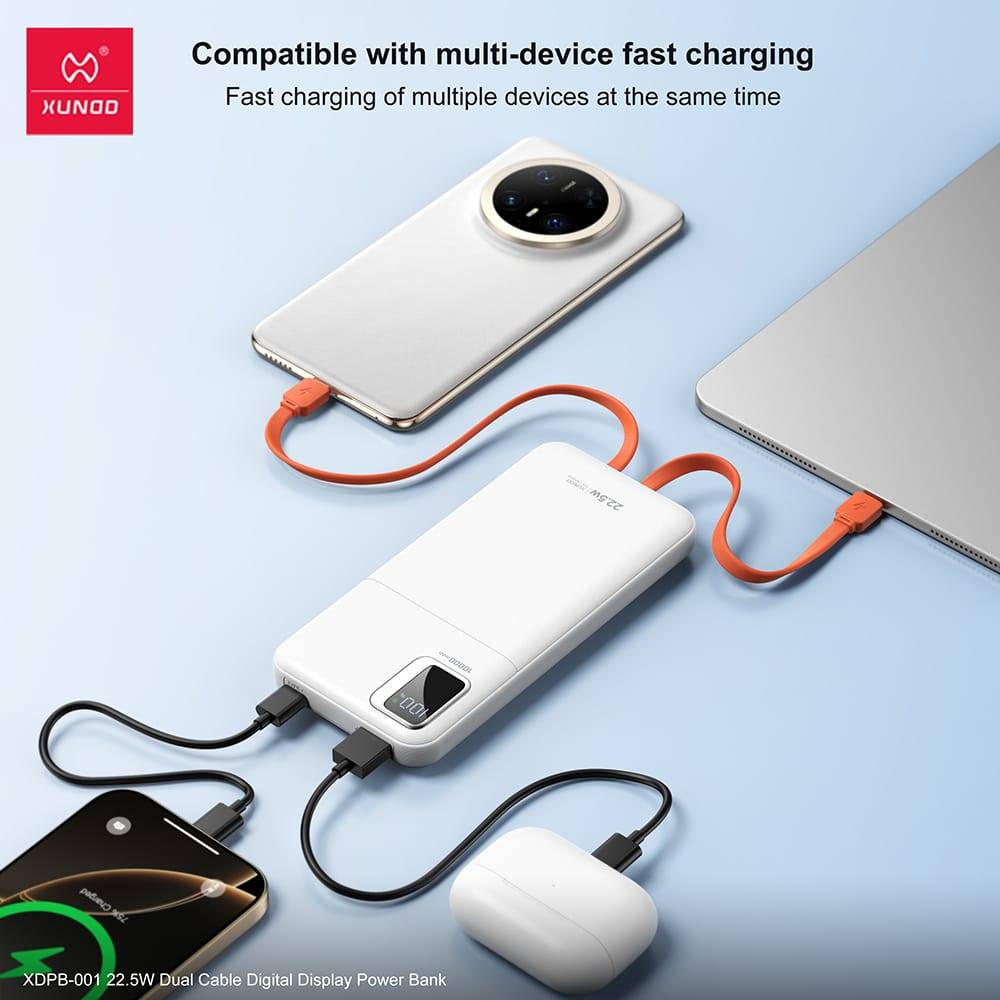 XUNDD XDPB-001 10000mAh PD 22.5W Fast Charging Power Bank with Digital Display & Type-C Cable