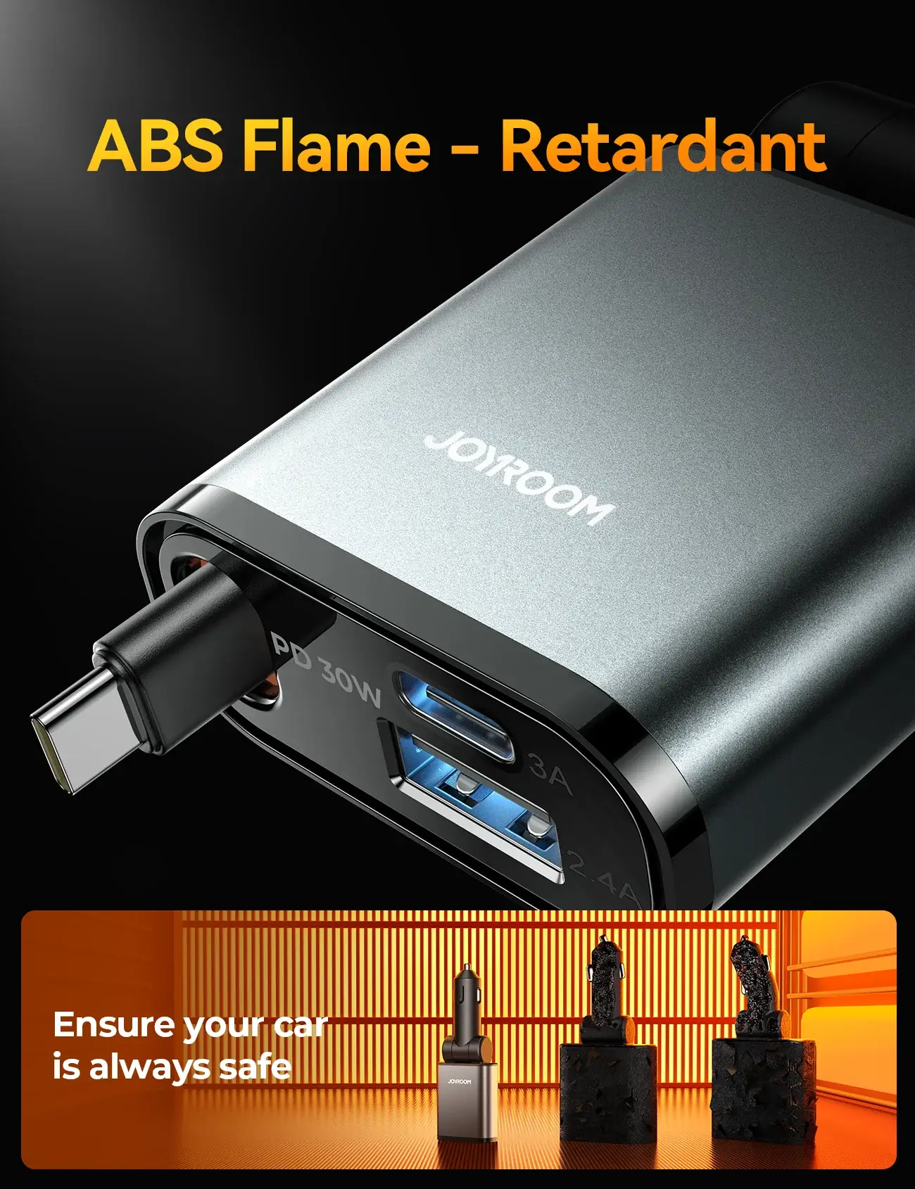 Joyroom JR-CCL07 60W 3-in-1 Retractable Fast Car Charger