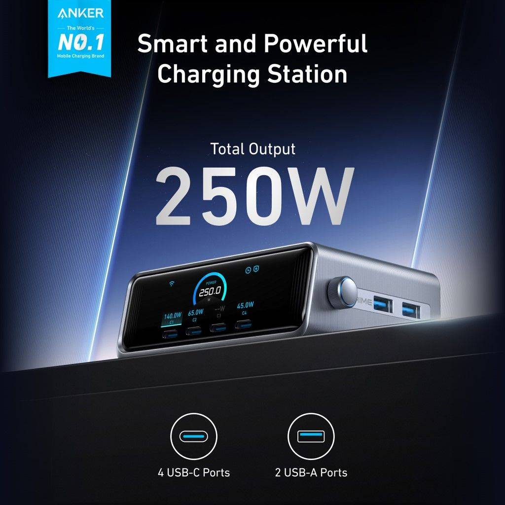 Anker Prime A2345 250W GaN 6-Port USB-C Charging Station