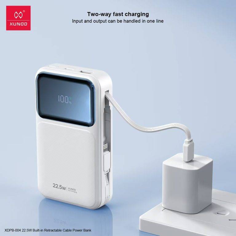 Xundd 22.5W 20000mAh Power Bank with Integrated Retractable Cable