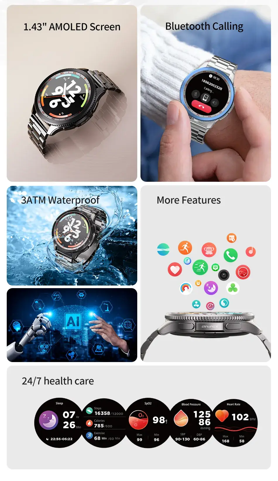 AWEI H57 AMOLED Display Smart Watch