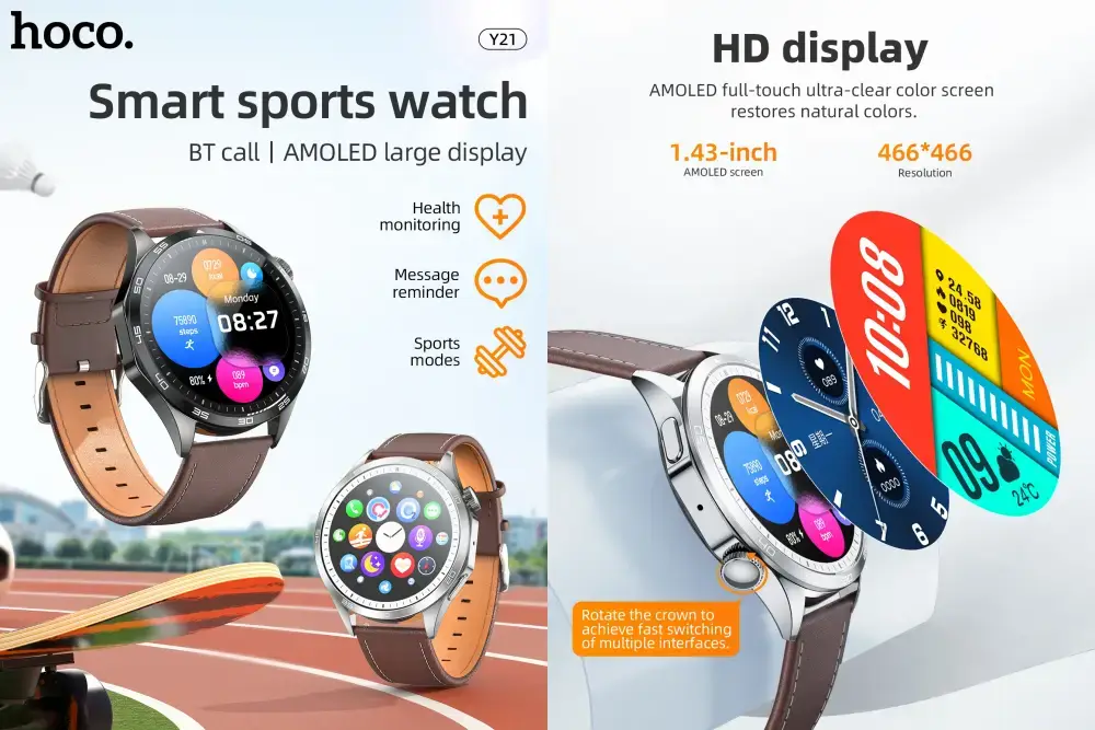 Hoco Y22 AMOLED Bluetooth Sports Smart Watch with Fitness Tracking