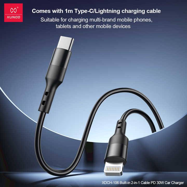 XUNDD XDCH-106 30W PD Fast Car Charger with 2-in-1 Cable