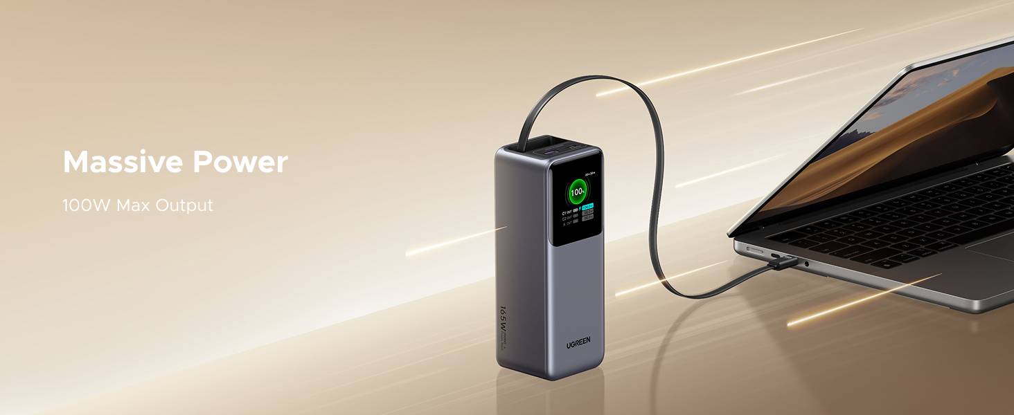UGREEN Nexode 20000mAh 165W Power Bank with Built-in Retractable USB-C Cable