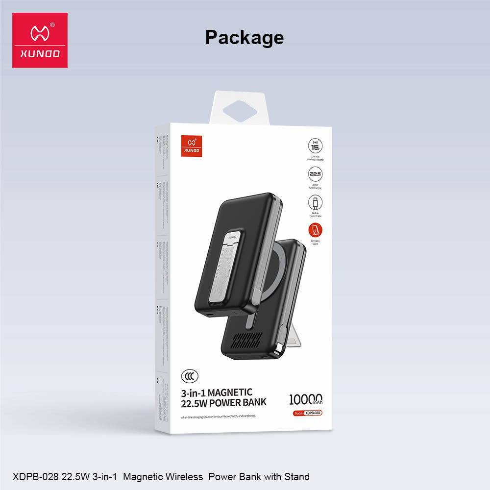 XUNDD XDPB-028 22.5W 3-in-1 Magnetic Wireless Power Bank with Stand 10000mAh