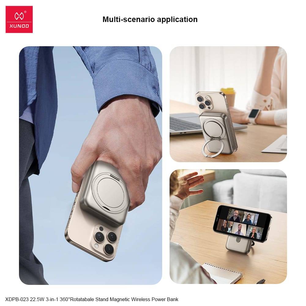 XUNDD XDPB-023 10000mAh 22.5W 3-in-1 Magnetic Wireless Power Bank with 360° Rotatable Stand