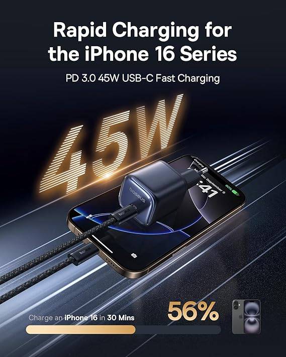 Baseus GaN6 45W PD Fast Charging Adapter USB-C Power Delivery Charger